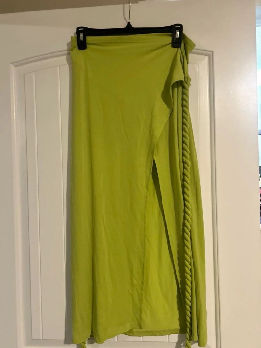 Micas NWT Neon Lime Green High-Slit Maxi Wrap Skirt with Braided Rope Ties Large